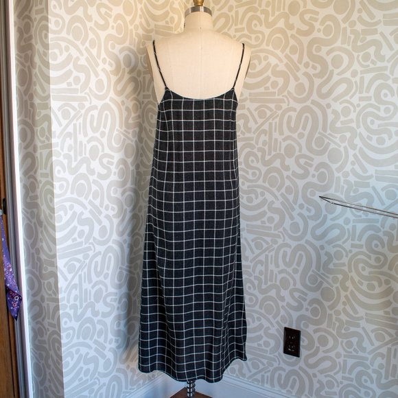 Black and White Plaid Flannel Spaghetti Strap Midi / Maxi Slip Dress - Picture 5 of 12